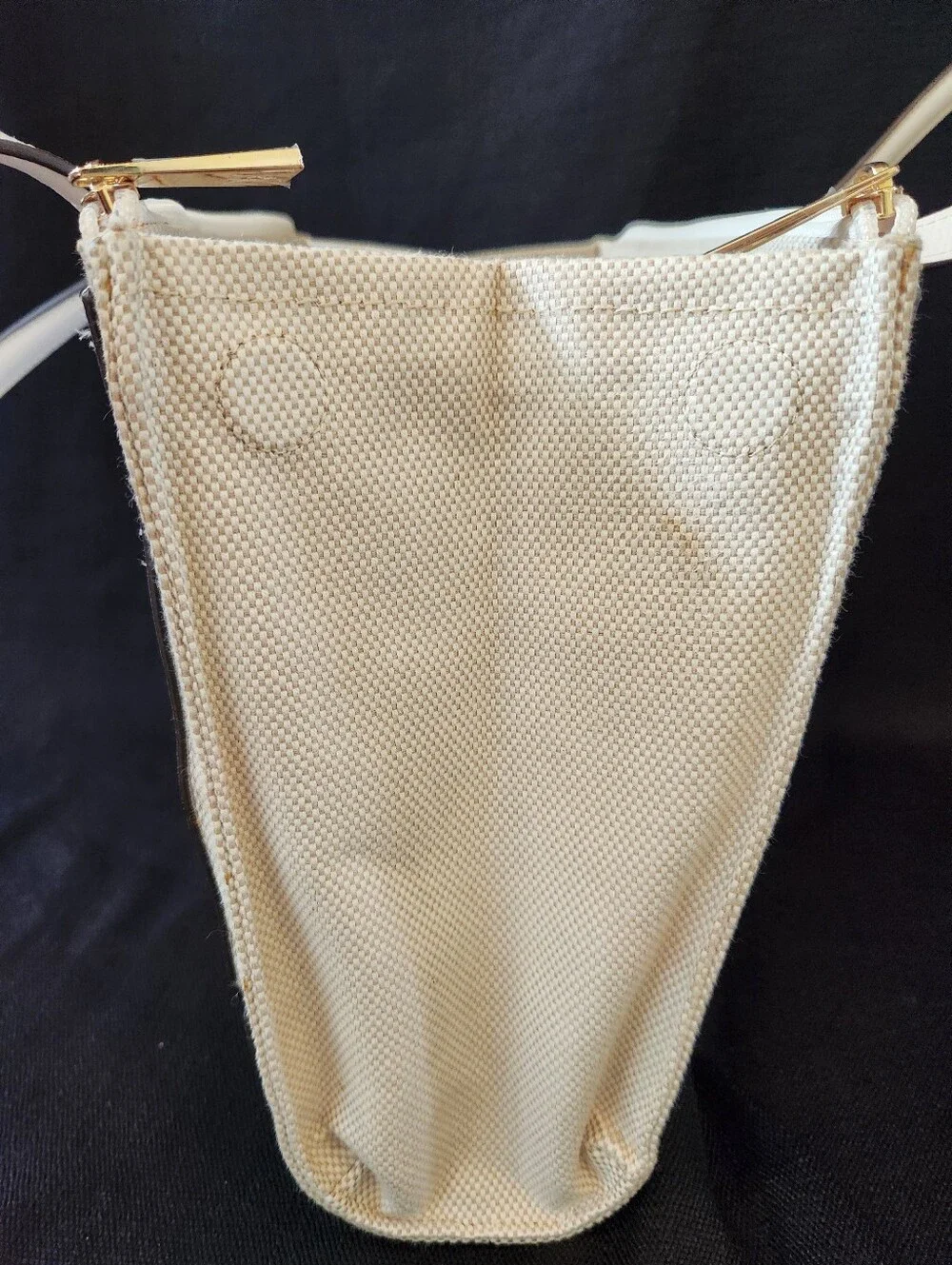 Antonio Melani White Leather Canvas Tote Bag Shoulder Purse Multi Pocket